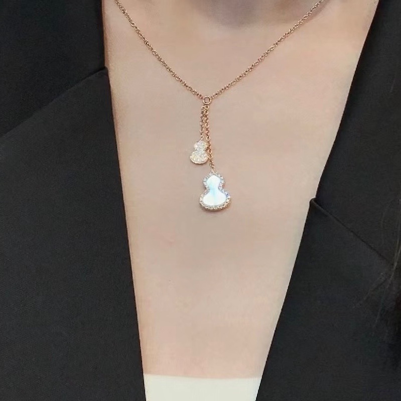 Qeelin麒麟Wulu系列18K金珍珠母貝分叉葫蘆項鍊23年有盒-0