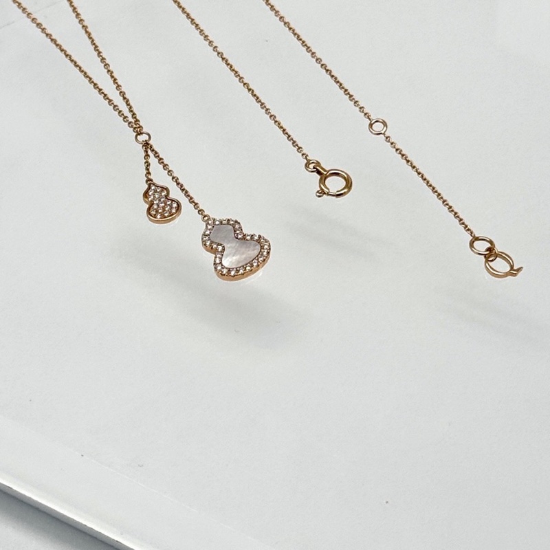 Qeelin麒麟Wulu系列18K金珍珠母貝分叉葫蘆項鍊23年有盒-2