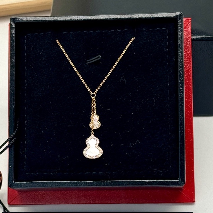 Qeelin麒麟Wulu系列18K金珍珠母貝分叉葫蘆項鍊23年有盒-3