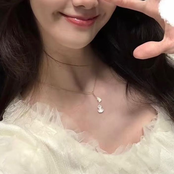 Qeelin麒麟Wulu系列18K金珍珠母貝分叉葫蘆項鍊23年有盒-4