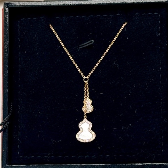 Qeelin麒麟Wulu系列18K金珍珠母貝分叉葫蘆項鍊23年有盒-5