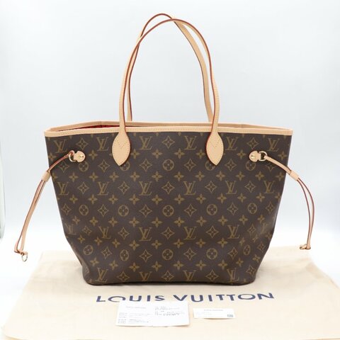 近新✨Louis Vuitton Neverfull MM 經典老花托特包 肩背包 紅色內裡