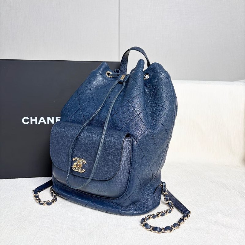 Chanel Daily Round後背包深藍色 金扣 牛皮24*33*12 98新配件塵袋-6
