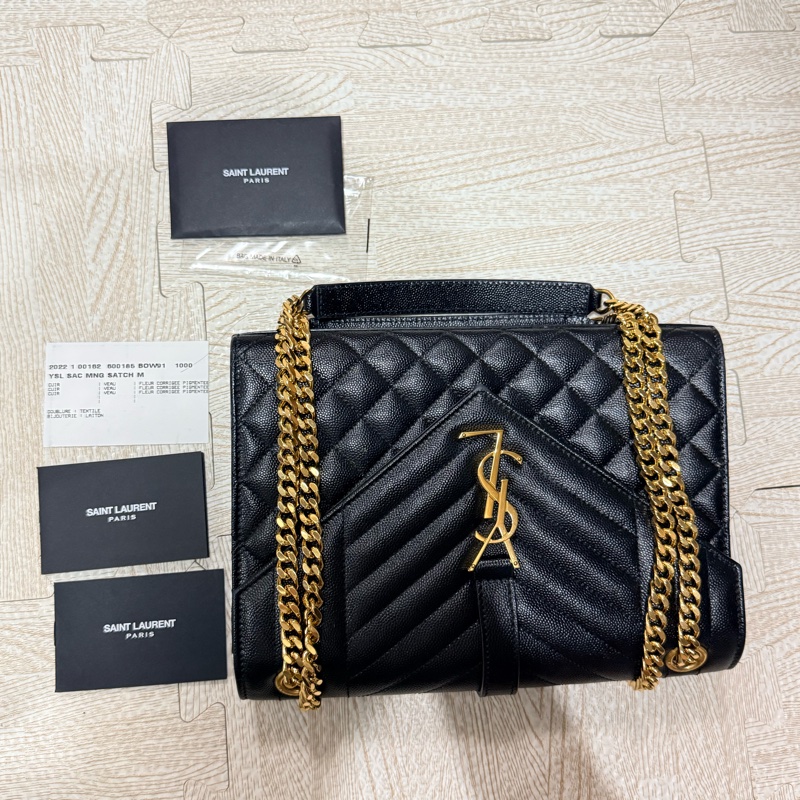 YSL 近全新 金扣 Envelope魚子醬信封包 中型-3