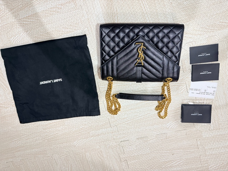 YSL 近全新 金扣 Envelope魚子醬信封包 中型-21