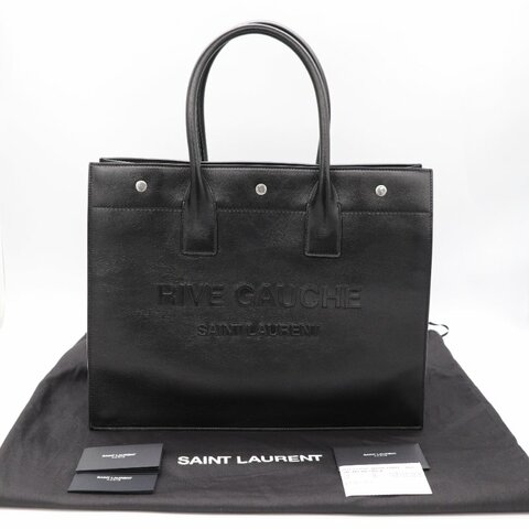 近新✨YSL Saint Laurent 聖羅蘭  Rive Gauche黑色滑面 牛皮 大號托特包