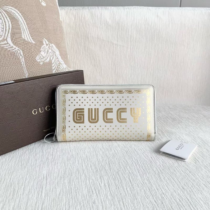 Gucci 星星印花錢包 白金色 銀扣 19*11*3 99新配件盒子-1