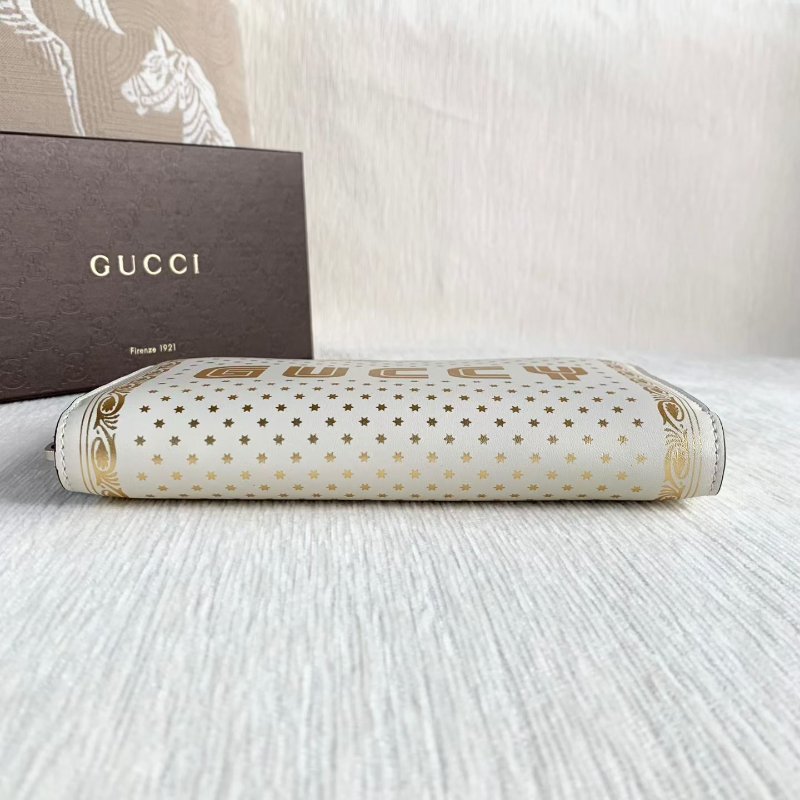 Gucci 星星印花錢包 白金色 銀扣 19*11*3 99新配件盒子-7