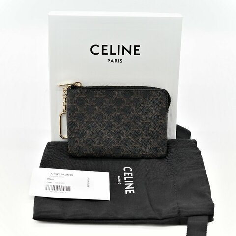 CELINE 思琳 Triomphe 老花帆布拉鍊 零錢包 鑰匙包 有鑰匙圈