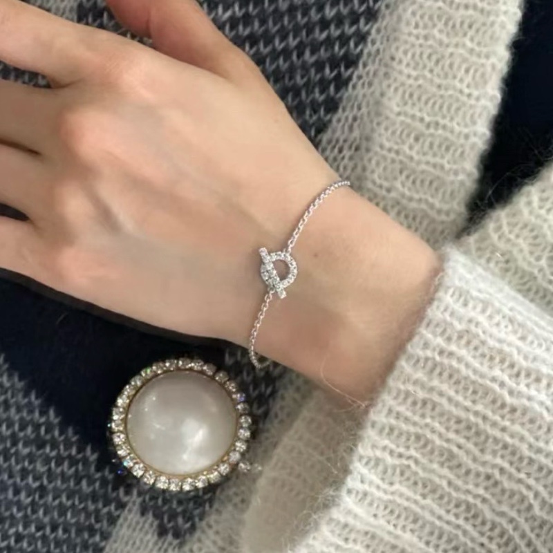 愛馬仕/Hermes  白金滿鑽小Q手鍊 配盒-0