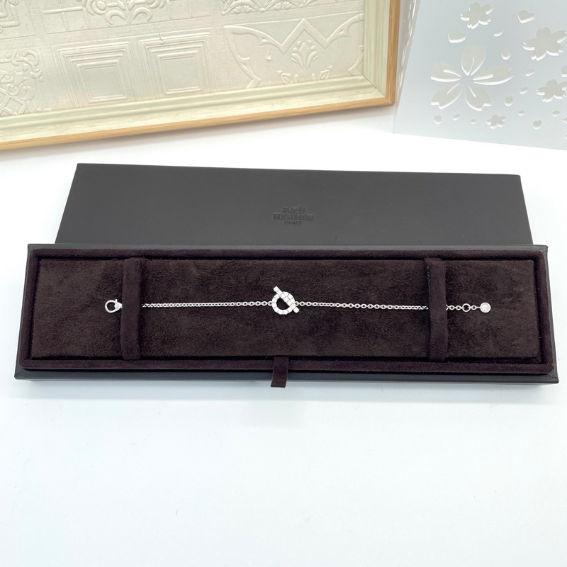 愛馬仕/Hermes  白金滿鑽小Q手鍊 配盒-1