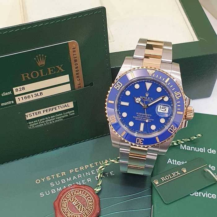 【大眾名錶】ROLEX勞力士 116613LB Submariner 潛行者 2013/07全配件 市場罕見 烤漆面盤 半金藍水鬼 錶徑40mm B1161-1