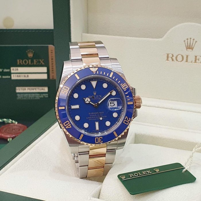 【大眾名錶】ROLEX勞力士 116613LB Submariner 潛行者 2013/07全配件 市場罕見 烤漆面盤 半金藍水鬼 錶徑40mm B1161-3