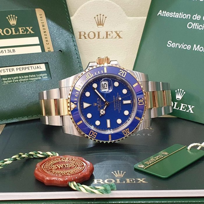 【大眾名錶】ROLEX勞力士 116613LB Submariner 潛行者 2013/07全配件 市場罕見 烤漆面盤 半金藍水鬼 錶徑40mm B1161-4