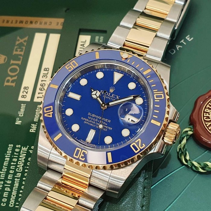 【大眾名錶】ROLEX勞力士 116613LB Submariner 潛行者 2013/07全配件 市場罕見 烤漆面盤 半金藍水鬼 錶徑40mm B1161-8