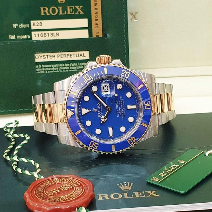 【大眾名錶】ROLEX勞力士 116613LB Submariner 潛行者 2013/10全配件 烤漆面 半金藍水鬼 B1172-2