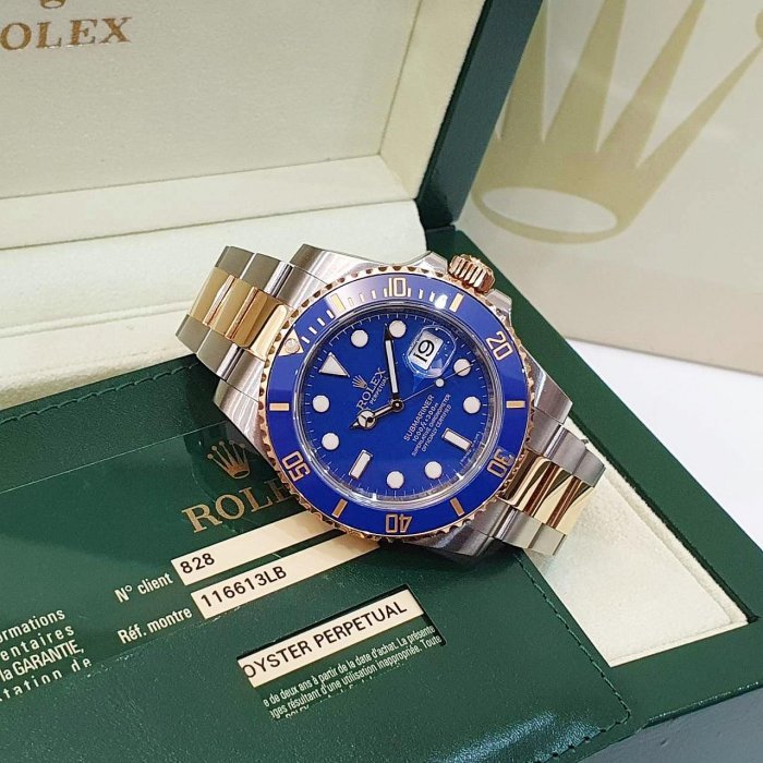 【大眾名錶】ROLEX勞力士 116613LB Submariner 潛行者 2013/10全配件 烤漆面 半金藍水鬼 B1172-4