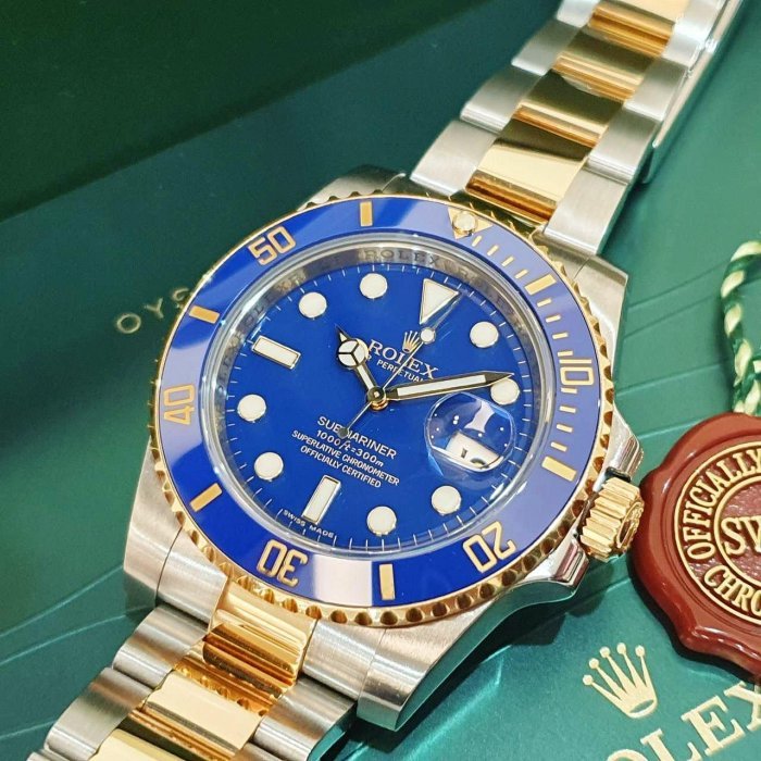 【大眾名錶】ROLEX勞力士 116613LB Submariner 潛行者 2013/10全配件 烤漆面 半金藍水鬼 B1172-8