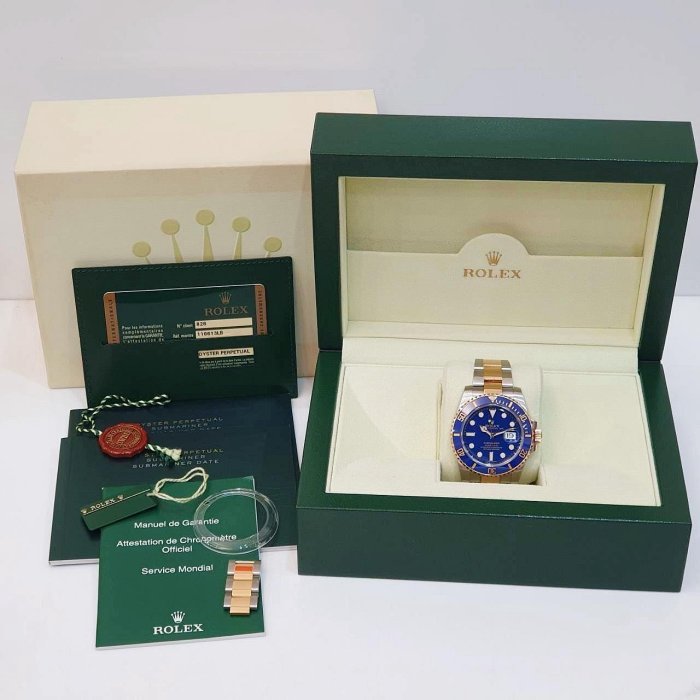 【大眾名錶】ROLEX勞力士 116613LB Submariner 潛行者 2013/10全配件 烤漆面 半金藍水鬼 B1172-9