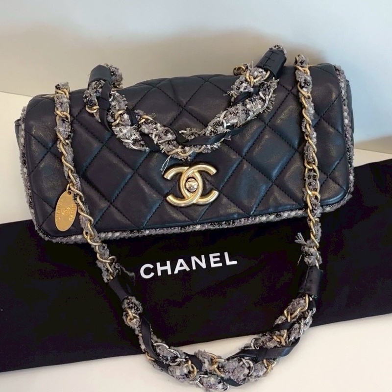 CHANEL香奈兒黑金毛尼菱格滾邊法棍包稀有款難得釋出⚠️-10