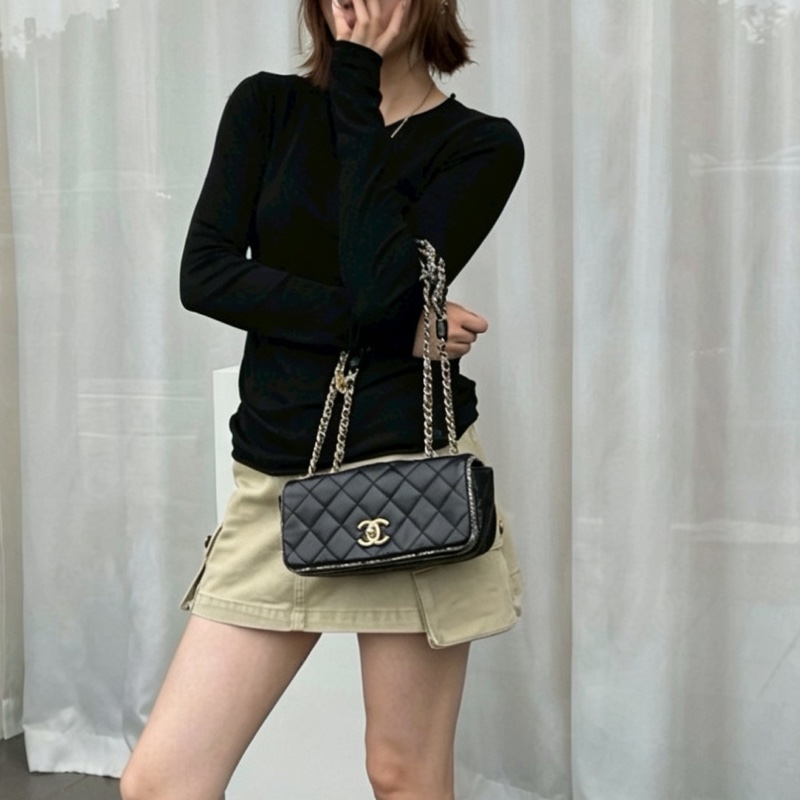 CHANEL香奈兒黑金毛尼菱格滾邊法棍包稀有款難得釋出⚠️-21