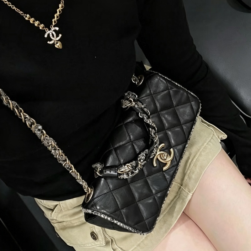 CHANEL香奈兒黑金毛尼菱格滾邊法棍包稀有款難得釋出⚠️-22