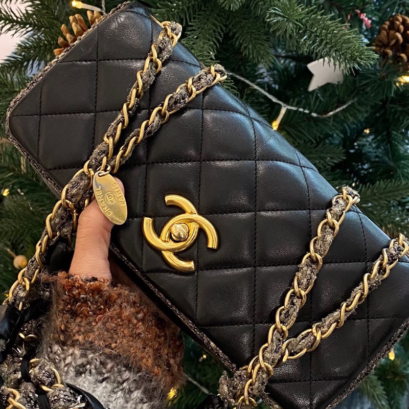 CHANEL香奈兒黑金毛尼菱格滾邊法棍包稀有款難得釋出⚠️-32