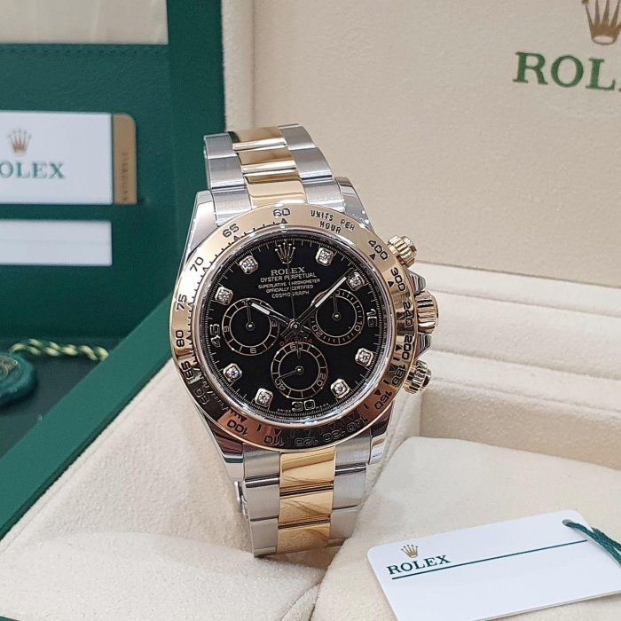 【大眾名錶】ROLEX 勞力士 116503 Daytona 半金迪通拿 黑八鑽面盤 2017/02 大眾名錶B1234-1