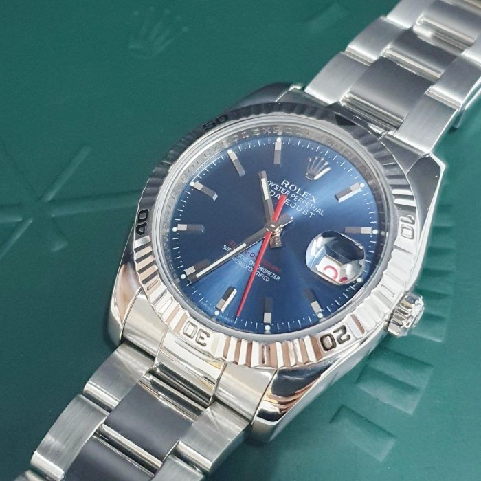 【大眾名錶】ROLEX 勞力士 116264 Datejust 爬山虎系列 可轉動太陽圈 藍面紅針 錶徑36mm D字頭 B238-4