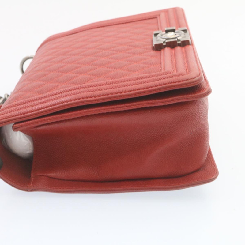 【日本直送】香奈兒 Boy Chanel 絎縫鏈條翻蓋肩背包，紅色皮革，雙C標誌，正品編號 28281SAV-2