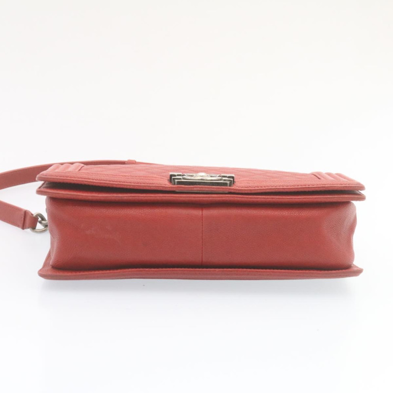 【日本直送】香奈兒 Boy Chanel 絎縫鏈條翻蓋肩背包，紅色皮革，雙C標誌，正品編號 28281SAV-4