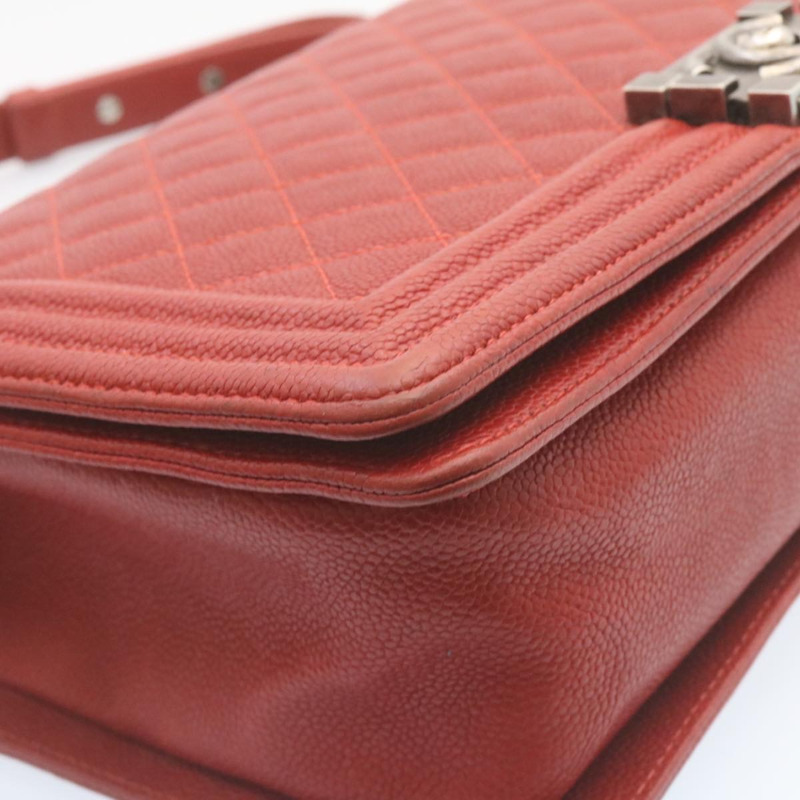 【日本直送】香奈兒 Boy Chanel 絎縫鏈條翻蓋肩背包，紅色皮革，雙C標誌，正品編號 28281SAV-7