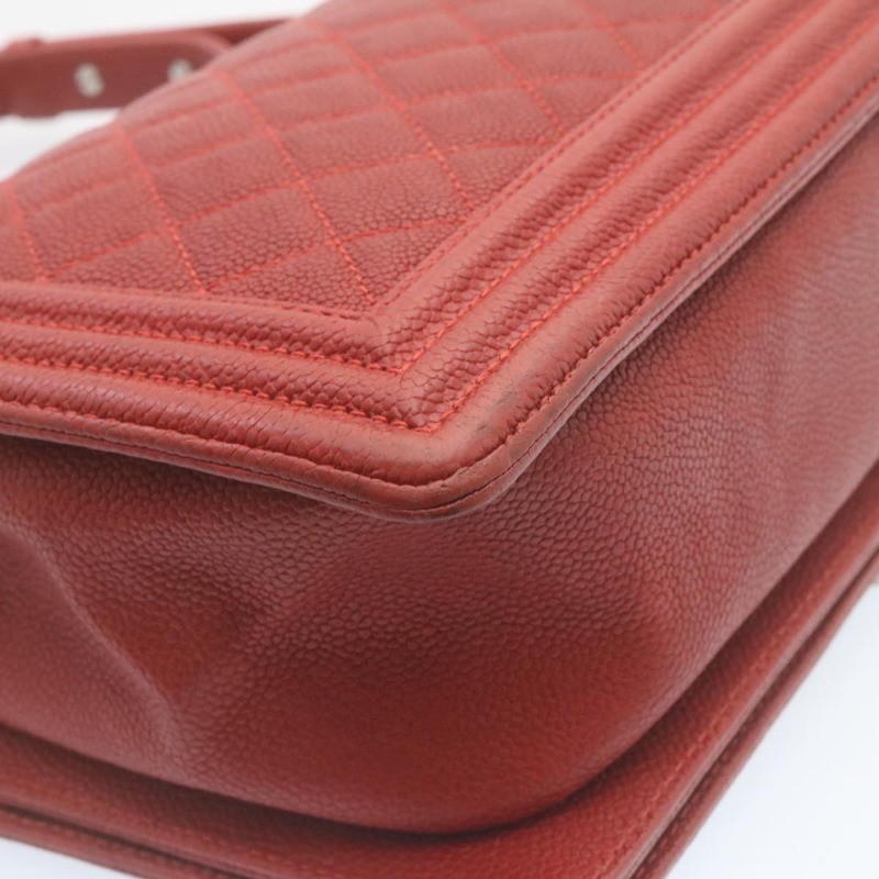 【日本直送】香奈兒 Boy Chanel 絎縫鏈條翻蓋肩背包，紅色皮革，雙C標誌，正品編號 28281SAV-14