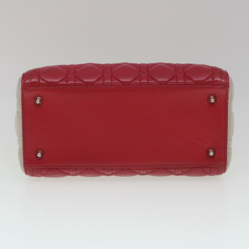 【日本直送】Christian Dior Lady Cannage 中型手提包，羊皮材質，紅白配色，正品，貨號 29502SAV-4