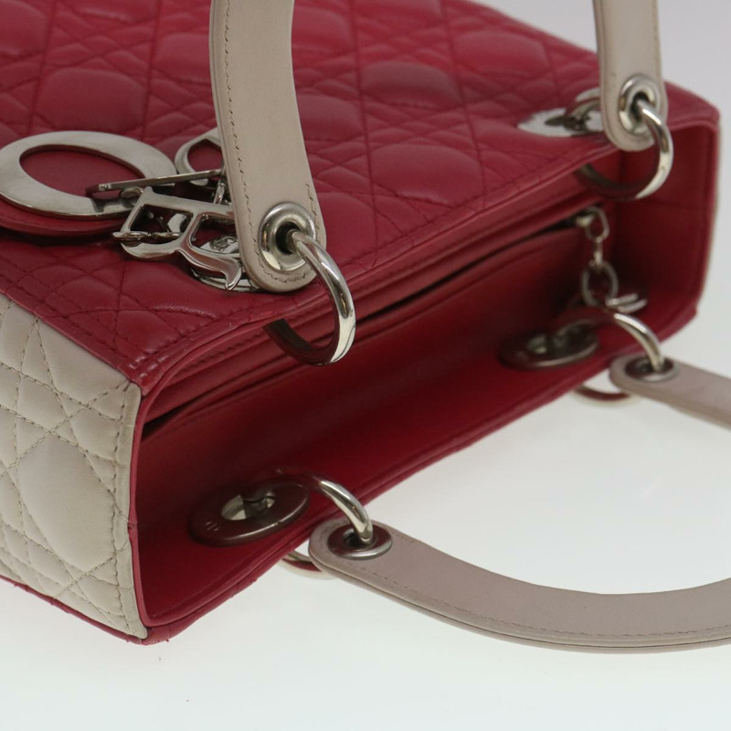 【日本直送】Christian Dior Lady Cannage 中型手提包，羊皮材質，紅白配色，正品，貨號 29502SAV-5