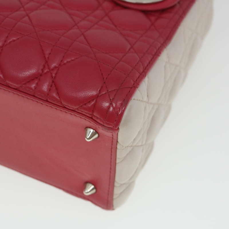 【日本直送】Christian Dior Lady Cannage 中型手提包，羊皮材質，紅白配色，正品，貨號 29502SAV-7