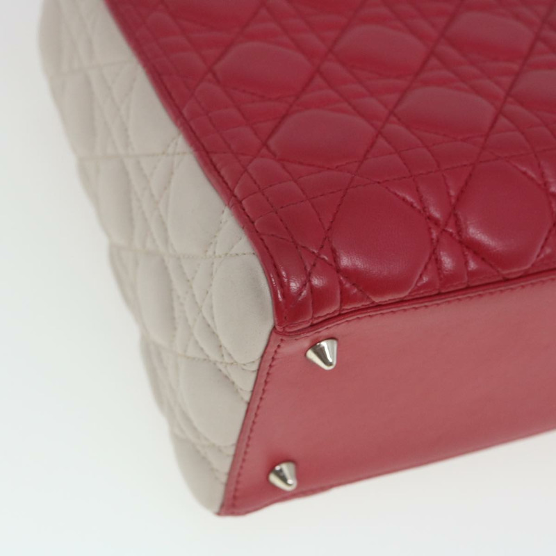 【日本直送】Christian Dior Lady Cannage 中型手提包，羊皮材質，紅白配色，正品，貨號 29502SAV-14