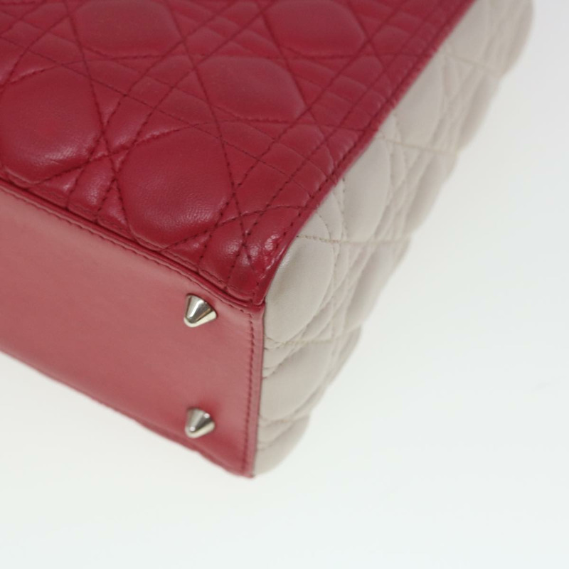 【日本直送】Christian Dior Lady Cannage 中型手提包，羊皮材質，紅白配色，正品，貨號 29502SAV-15