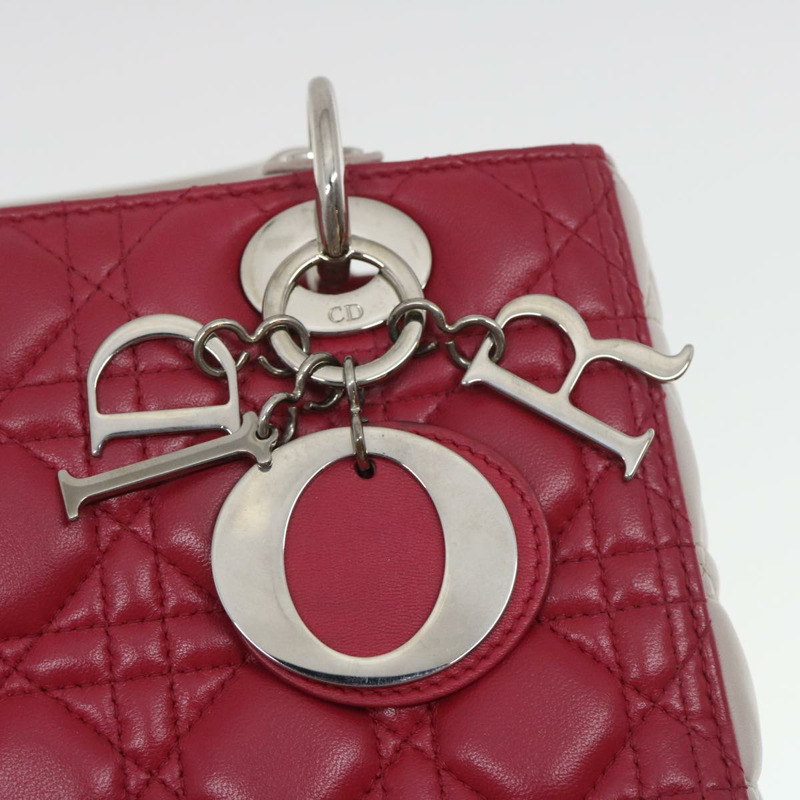 【日本直送】Christian Dior Lady Cannage 中型手提包，羊皮材質，紅白配色，正品，貨號 29502SAV-17