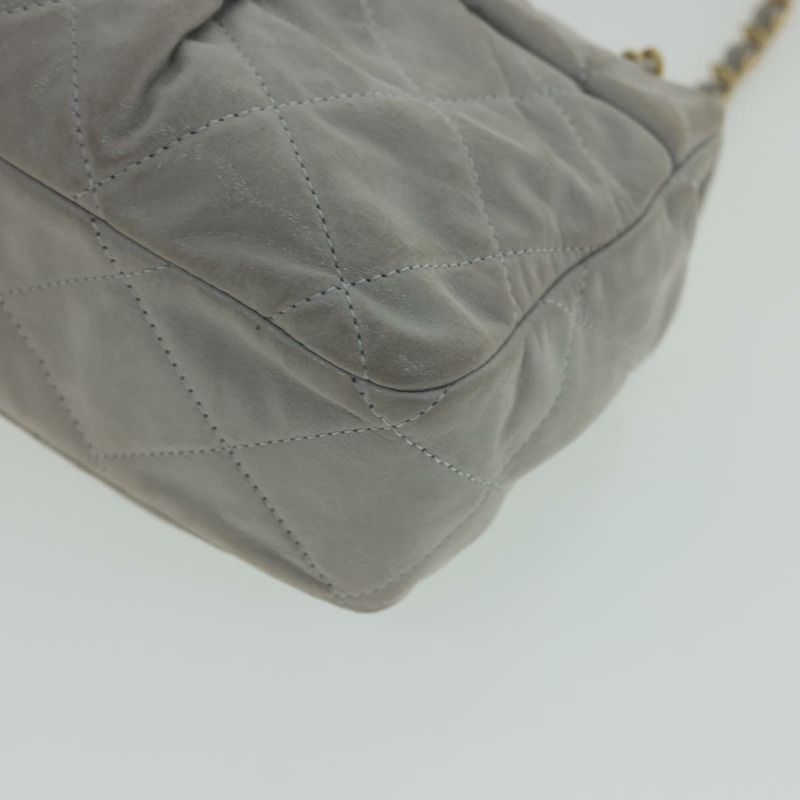 【日本直送】香奈兒羊皮絎縫雙鏈肩背包 灰色 CC Auth am1097gV-15