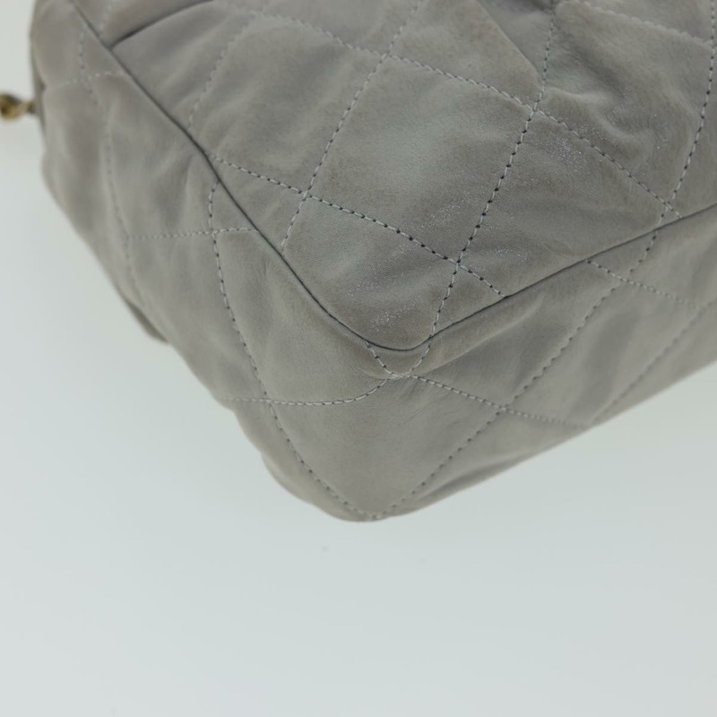 【日本直送】香奈兒羊皮絎縫雙鏈肩背包 灰色 CC Auth am1097gV-16