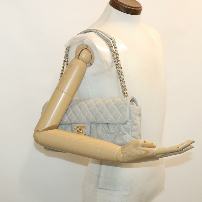 【日本直送】香奈兒羊皮絎縫雙鏈肩背包 灰色 CC Auth am1097gV-26