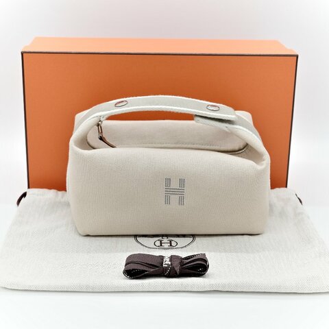 Hermès 愛馬仕 Trousse Bride A Brac 米色 帆布 拉鍊 手提 盥洗包 飯盒包