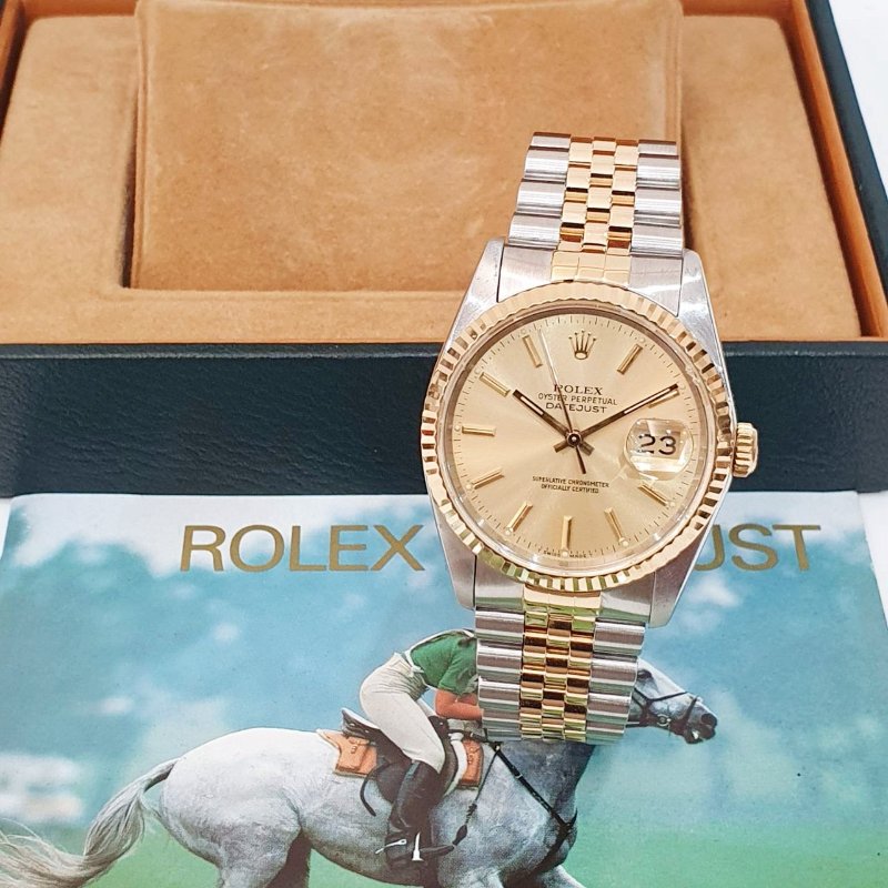 【大眾名錶】ROLEX 勞力士16233 Datejust蠔式日誌 經典太陽圈 金色T柱面盤 錶徑36mm 自動上鍊 B1273-1