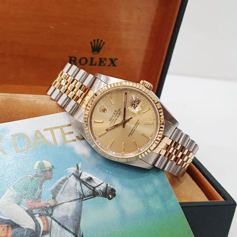 【大眾名錶】ROLEX 勞力士16233 Datejust蠔式日誌 經典太陽圈 金色T柱面盤 錶徑36mm 自動上鍊 B1273-2