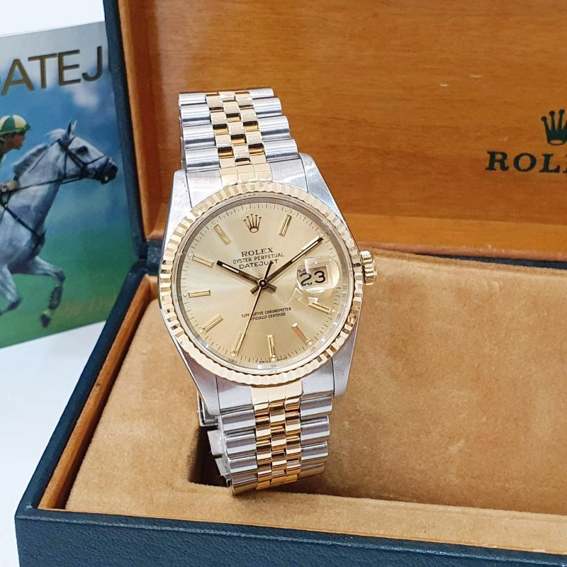 【大眾名錶】ROLEX 勞力士16233 Datejust蠔式日誌 經典太陽圈 金色T柱面盤 錶徑36mm 自動上鍊 B1273-3