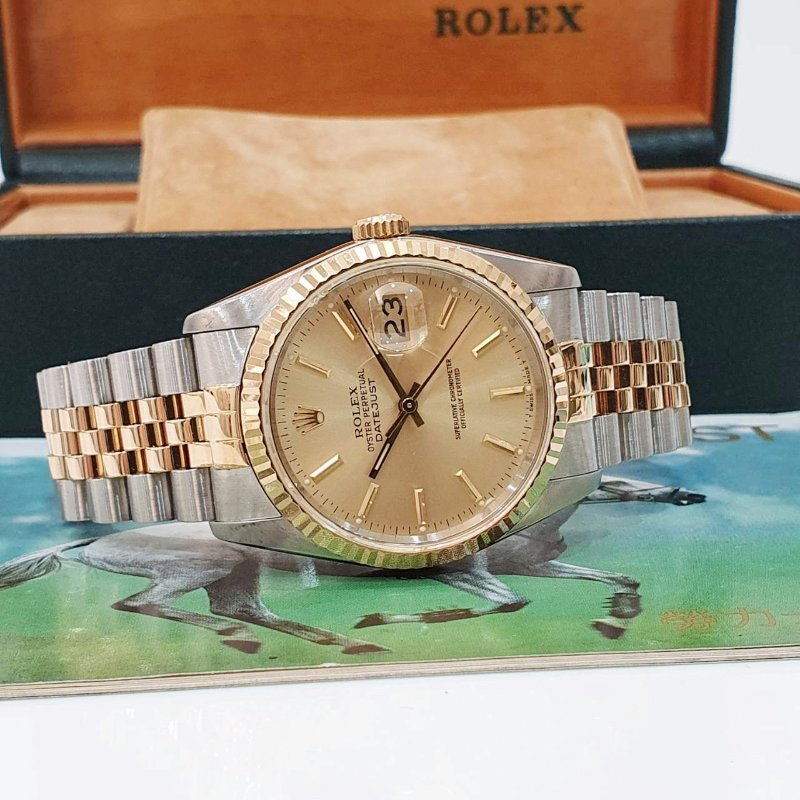 【大眾名錶】ROLEX 勞力士16233 Datejust蠔式日誌 經典太陽圈 金色T柱面盤 錶徑36mm 自動上鍊 B1273-4