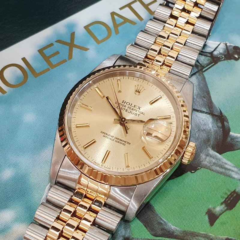 【大眾名錶】ROLEX 勞力士16233 Datejust蠔式日誌 經典太陽圈 金色T柱面盤 錶徑36mm 自動上鍊 B1273-8