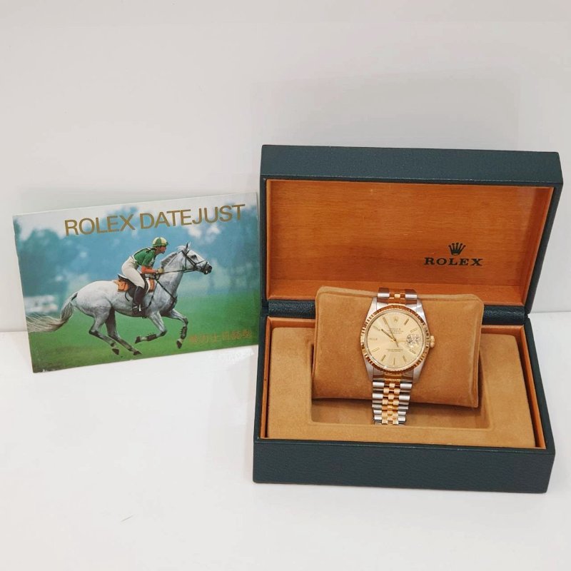 【大眾名錶】ROLEX 勞力士16233 Datejust蠔式日誌 經典太陽圈 金色T柱面盤 錶徑36mm 自動上鍊 B1273-9
