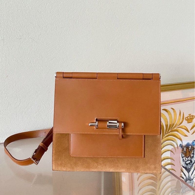 愛馬仕Sacabar 25 金棕銀扣 牛皮拼麂皮款 Y刻 配件：塵袋+盒-4